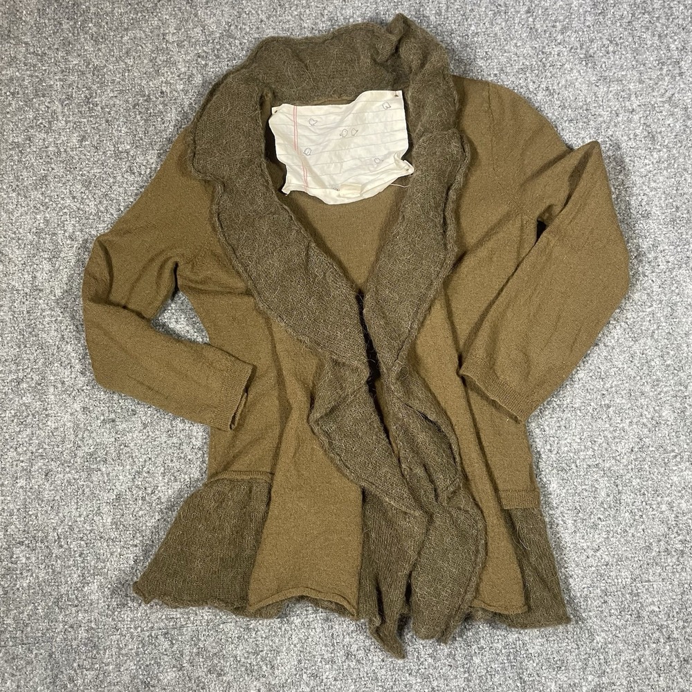 Anthropologie Birds on a Wire Cardigan Women M Green Ruffle Peplum Wool Alpaca